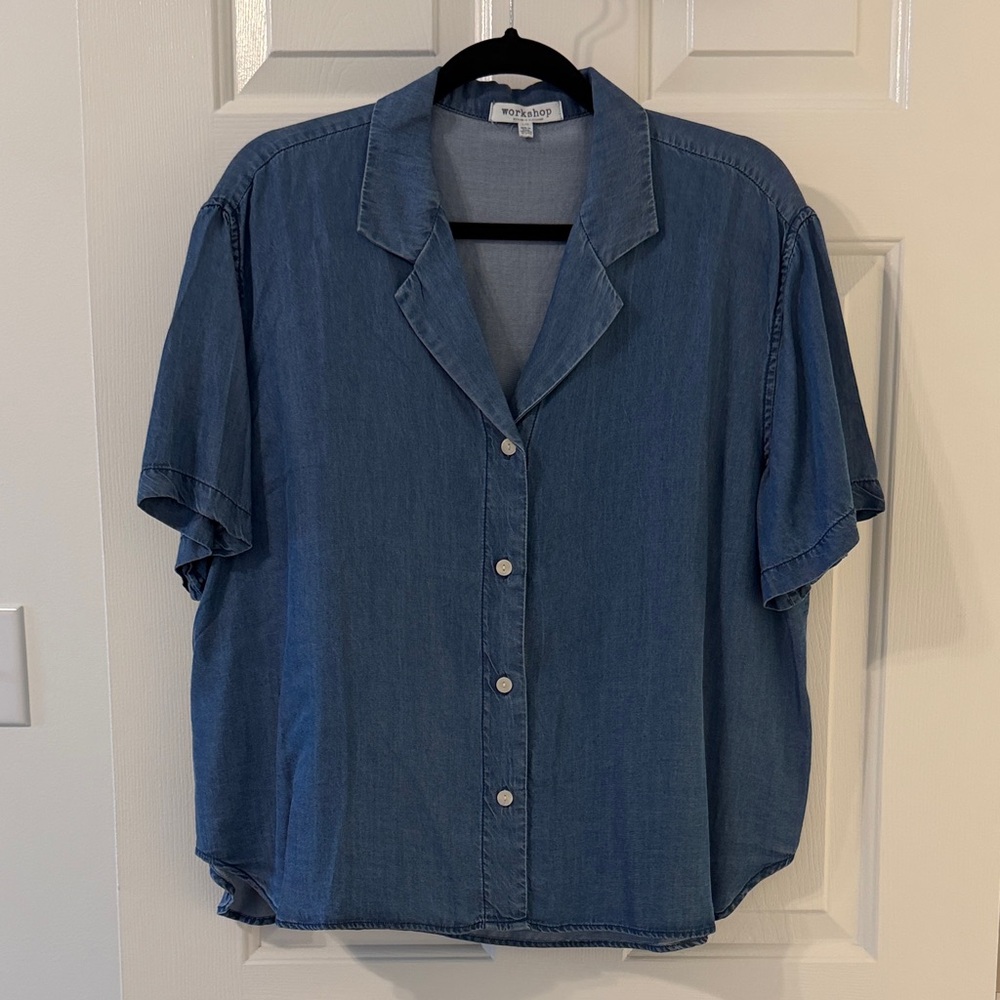 Workshop Republic Clothing Men's Short-Sleeve Blue Denim Button-Up Shirt
